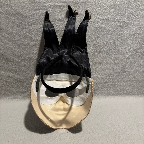 Full face Jester Joker Venetian Masquerade carnival mask wall decor gold 3 bells - Picture 4 of 8